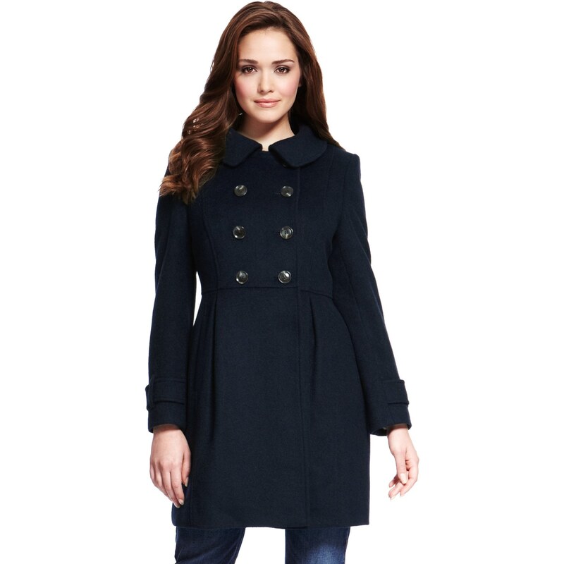 Marks and Spencer Petite Round Collar Double Breasted Coat with Wool