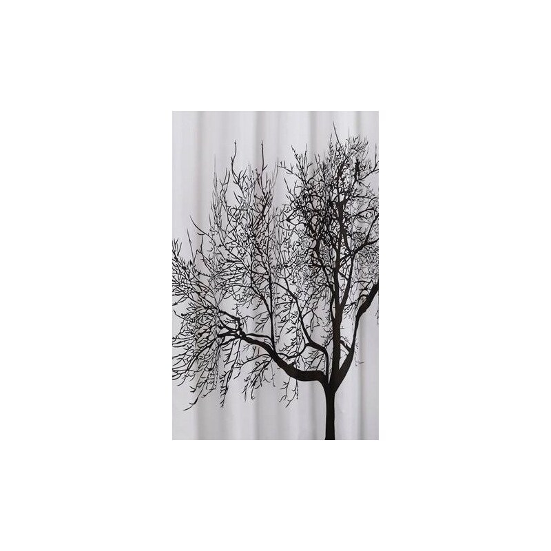 AQUALINE - Sprchový závěs 180x200cm, polyester, černá/bílá, strom (ZP008)