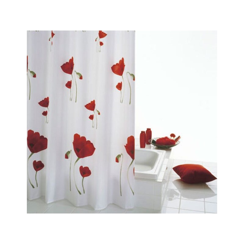 SAPHO - MOHN sprchový závěs 180x200cm, polyester, červenobílá (47800)