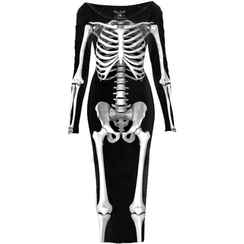 šaty dámské KILLSTAR - Skeletor L/S Maxi - Black