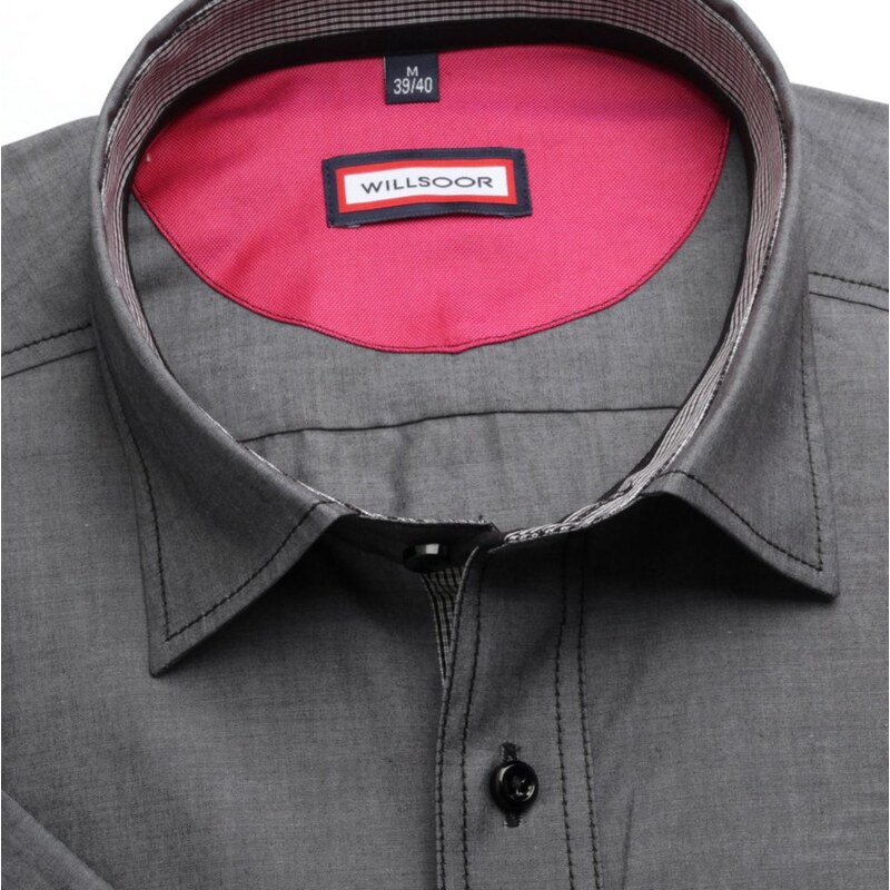 Willsoor Pánská slim fit košile 6651 v šedé barvě s krátkým rukávem