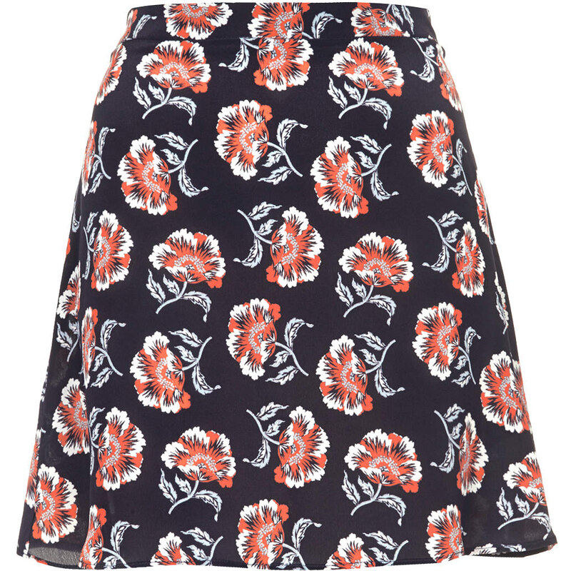 Topshop Navy Floral Silk Skirt by Boutique