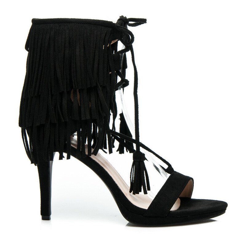 VICES Dokonalé a krásné černé dámské sandále s třásněmi