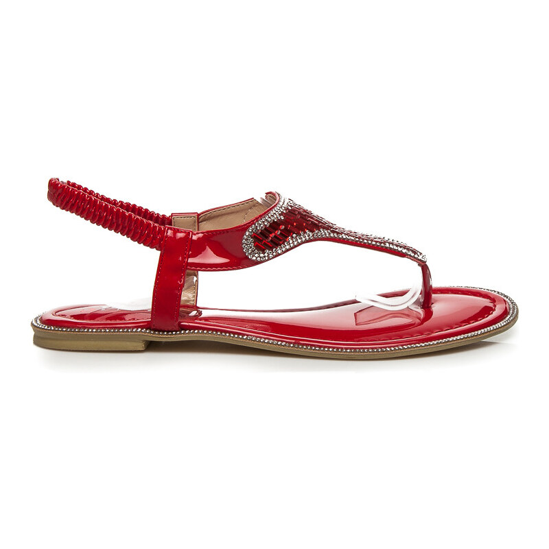 SEASTAR Luxusní červené sandály s tenkými pásky a třpytivé kamínky 36