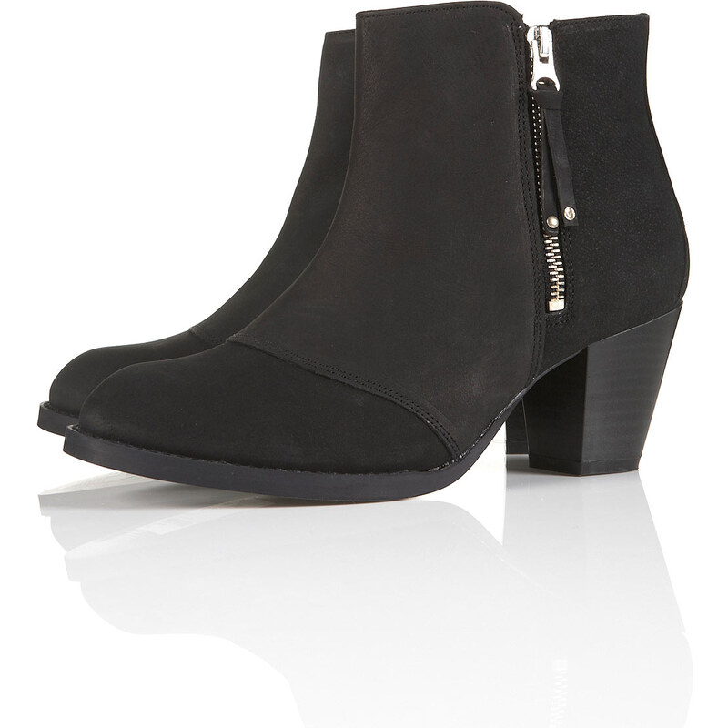 Topshop MIGHTY Black Leather Zip Boots