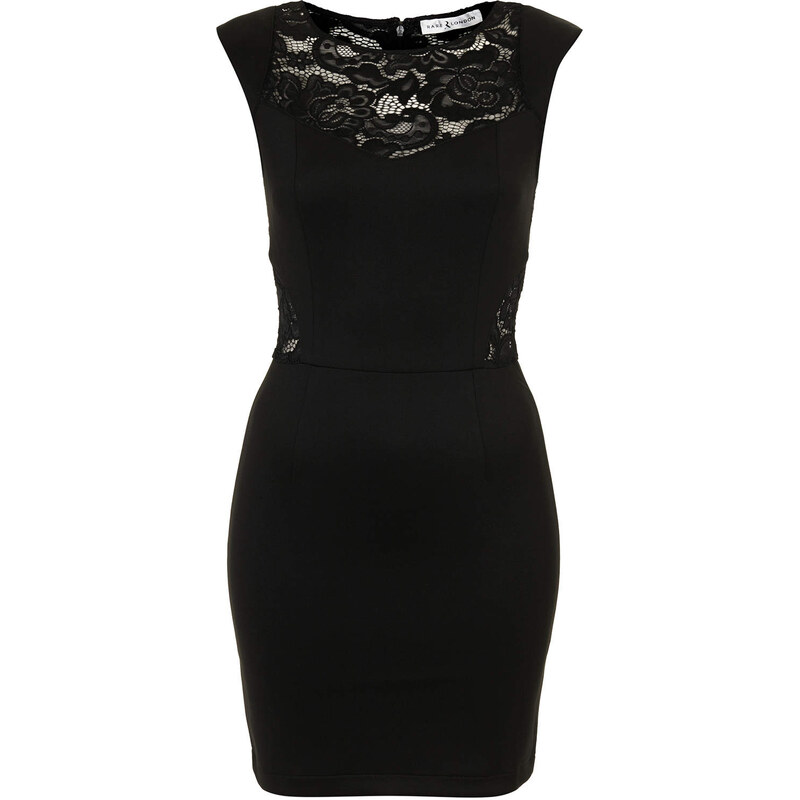 Topshop **Lace Panel Bodycon Dress With Structured Shoulder by Rare
