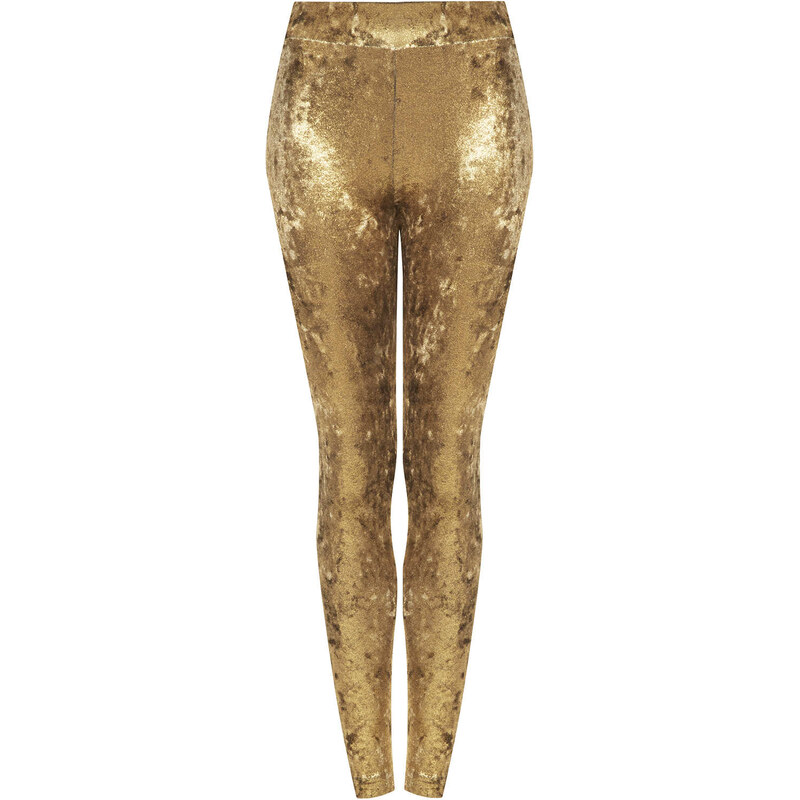 Topshop Gold Foil Velvet Leggings