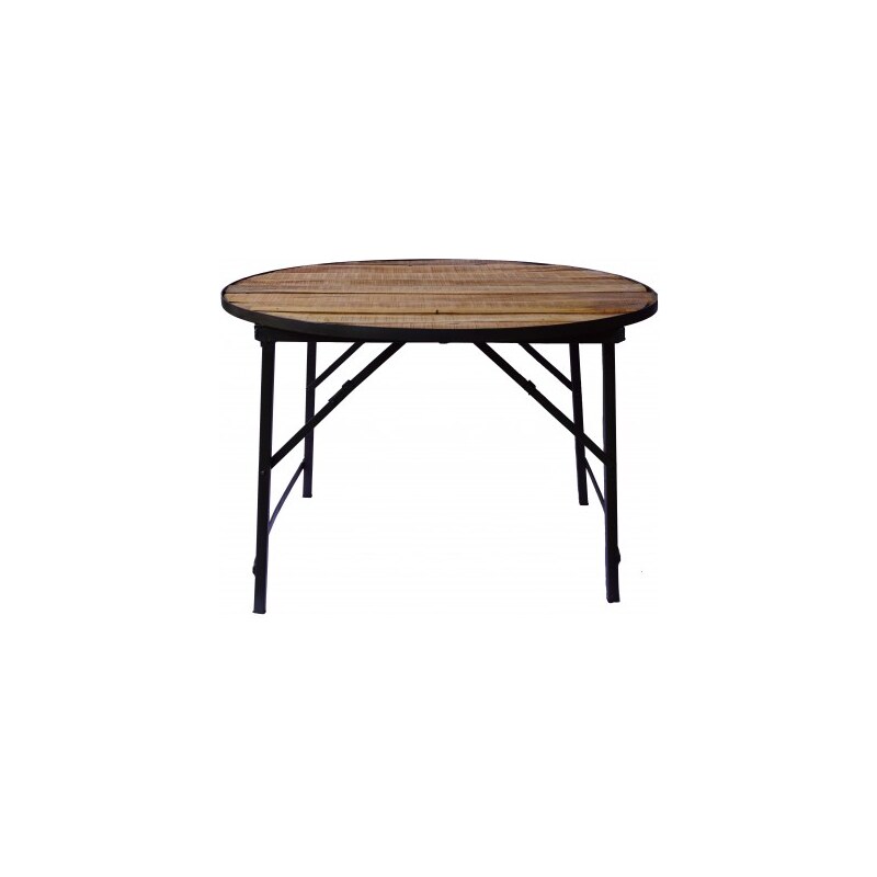 Industrial style, Nevšední dřevěný kulatý stůl s železnou konstrukcí 69x107cm (1242)