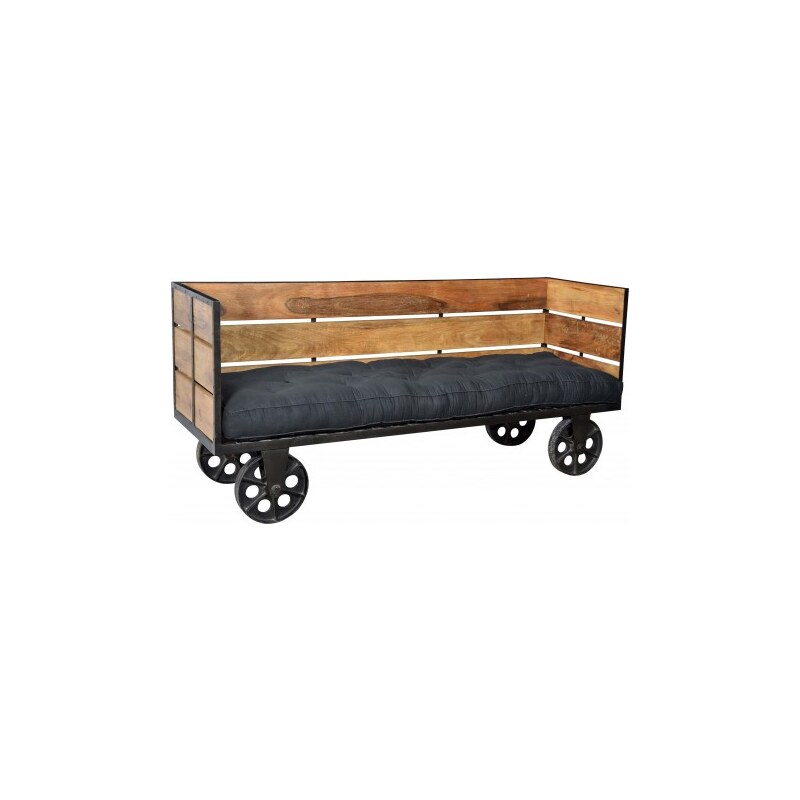 Industrial style, Vintage dřevěná postel/gauč na kolečkách 92x200x61cm (1255)