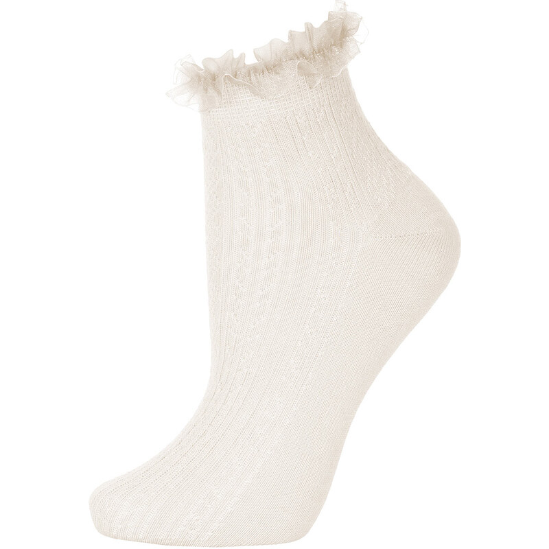 Topshop Cream Lace Trim Ankle Socks