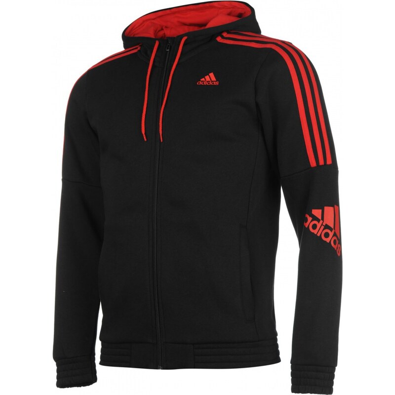 Adidas 3 Stripe Logo Hoody Mens, black/red