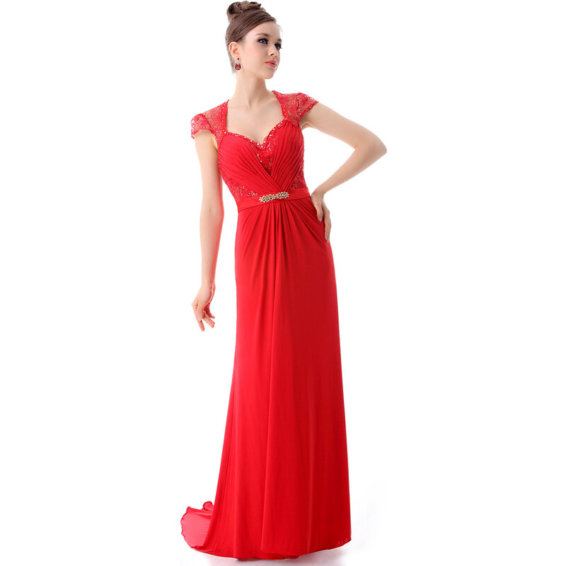 Ever Pretty Krásné červené šifonové večerní šaty s krajkou