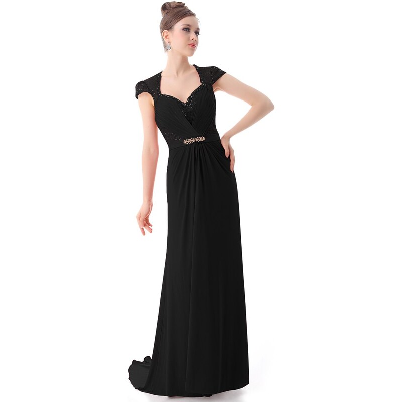 Ever Pretty Krásné černé šifónové večerní šaty s krajkou