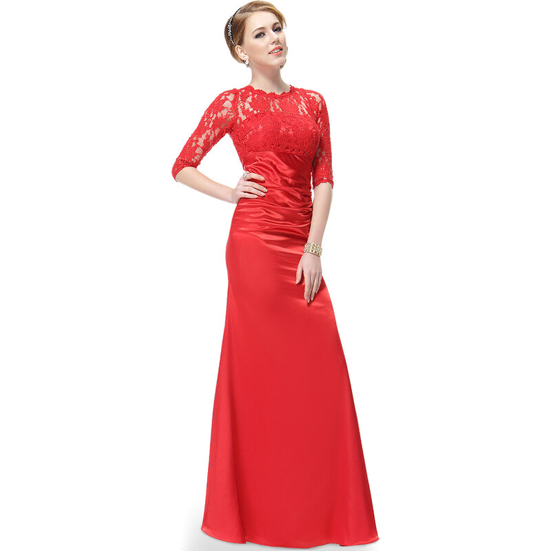 Ever-Pretty Elegantní červené večerní šaty s tříčtvrtečními rukávy