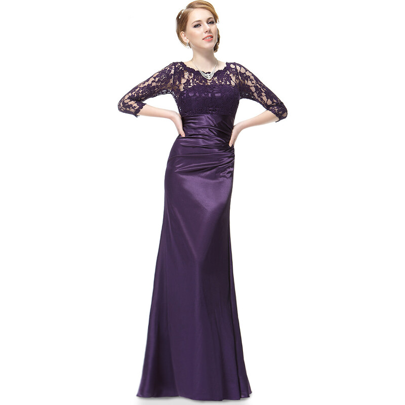 Ever-Pretty Elegantní fialové večerní šaty s tříčtvrtečními rukávy