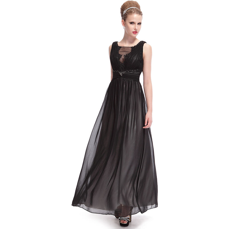 Ever-Pretty Černé dlouhé šaty s rafinovaným výstřihem
