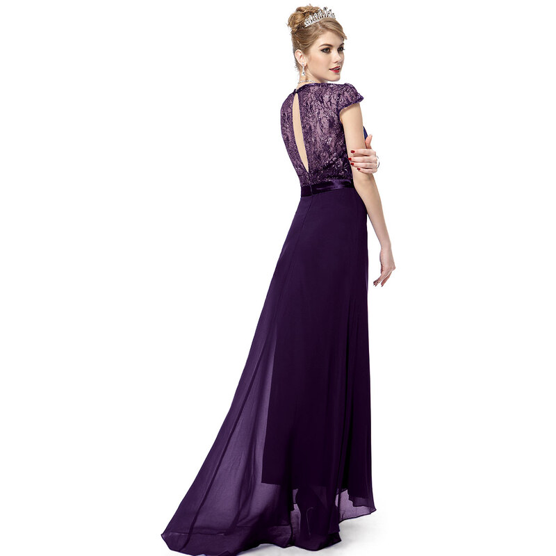 Ever-Pretty Krásné fialové šifonové večerní šaty s krajkou