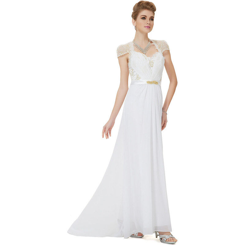 Ever Pretty Krásné bílé šifonové večerní šaty s krajkou