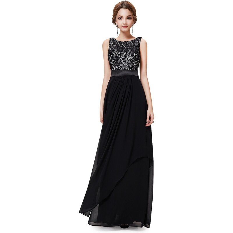 Ever-Pretty Nádherné černé večerní šaty ze saténu a krajky