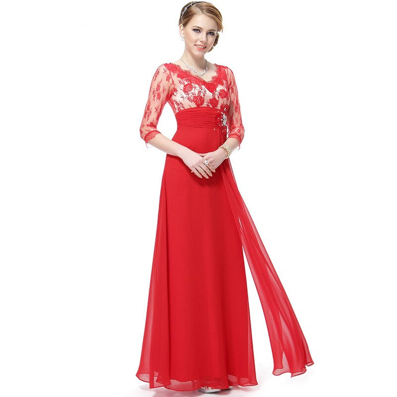Ever-Pretty Slavnostní šaty s tříčtvrtečními rukávy - červené