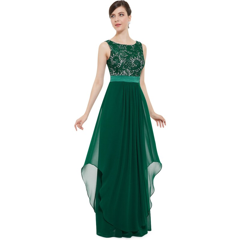 Ever-Pretty Nádherné zelené večerní šaty ze saténu a krajky