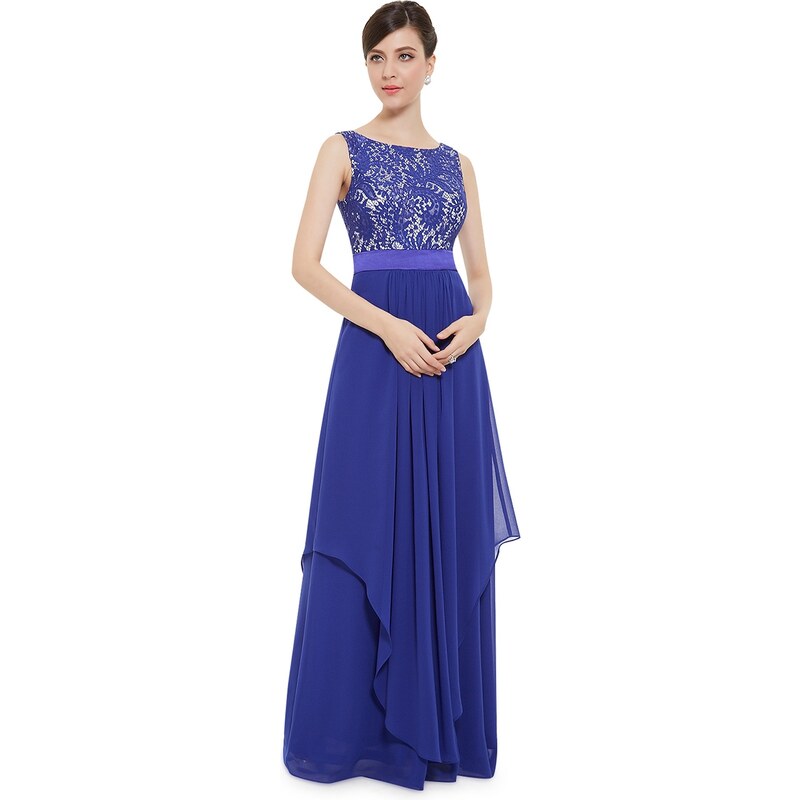 Ever-Pretty Nádherné modré večerní šaty ze saténu a krajky