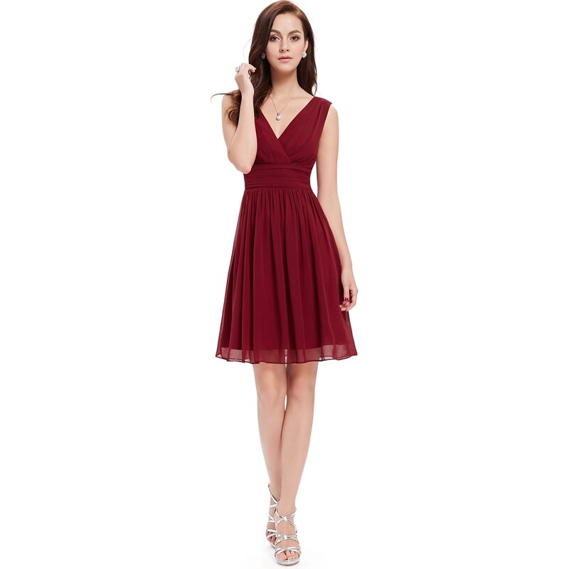 Ever-Pretty Jednoduché vínově červené šaty