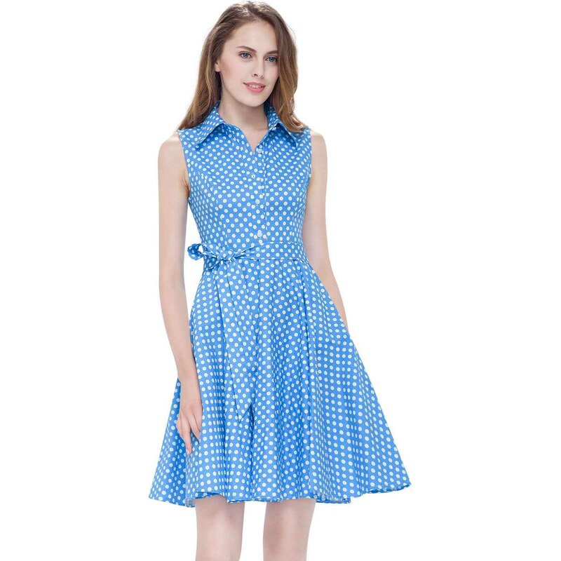 Ever-Pretty Modré košilové šaty s puntíky