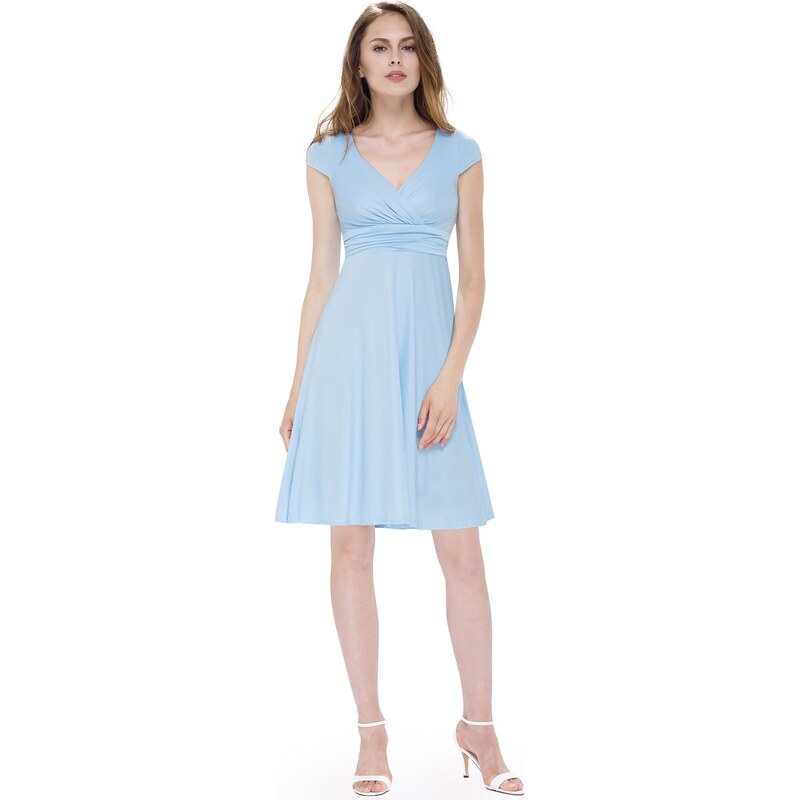 Ever-Pretty Strečové světle modré šaty s krátkým rukávem