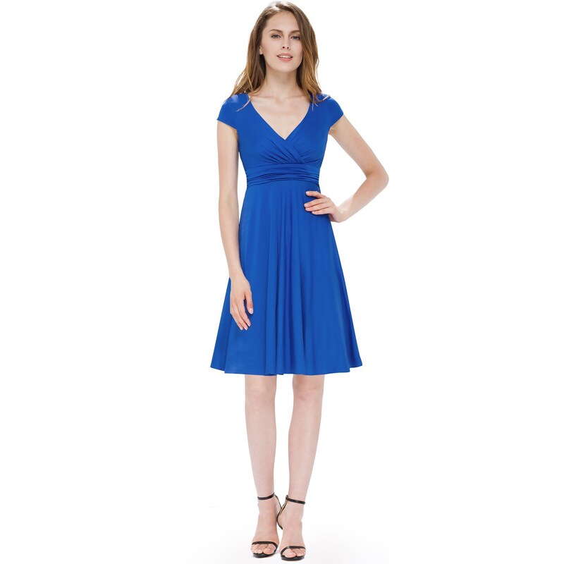 Ever-Pretty Strečové zářivě modré šaty s krátkým rukávem