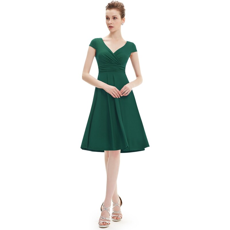 Ever-Pretty Strečové zelené šaty s krátkým rukávem