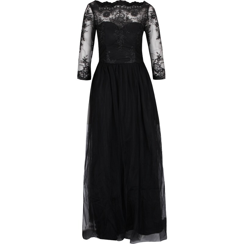 Černé dlouhé večerní šaty s krajkovým topem Chi Chi London