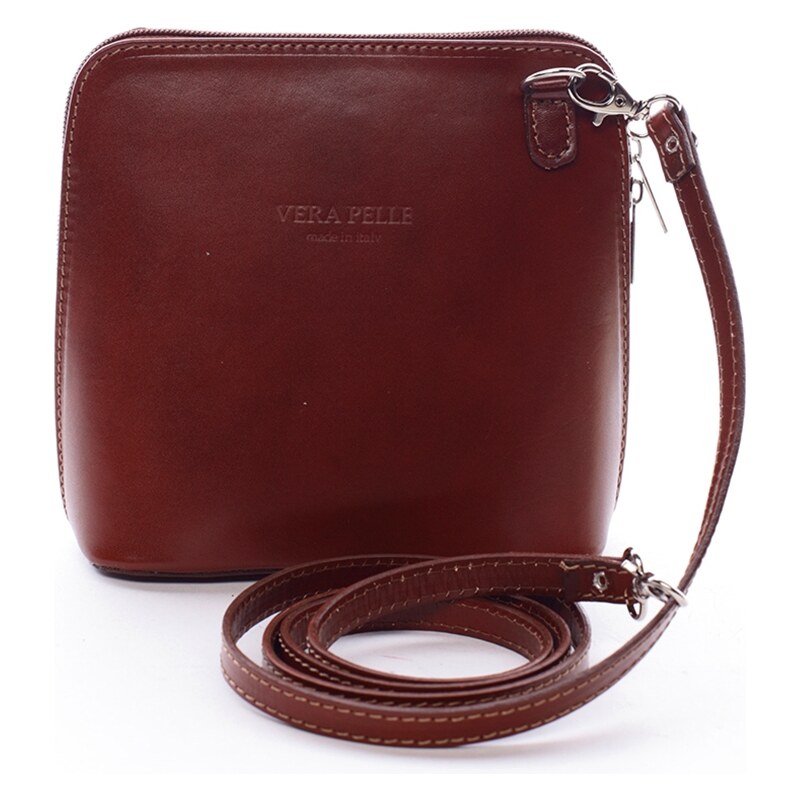 Dámská kožená crossbody kabelka tmavě hnědá - Delami Hannah hnědá 113062296