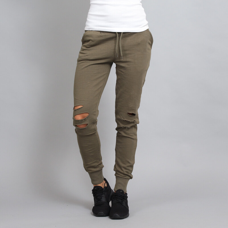 Urban Classics Ladies Cutted Terry Pants olivové