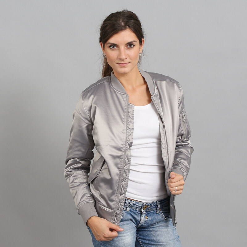 Urban Classics Ladies Satin Bomber Jacket stříbrná