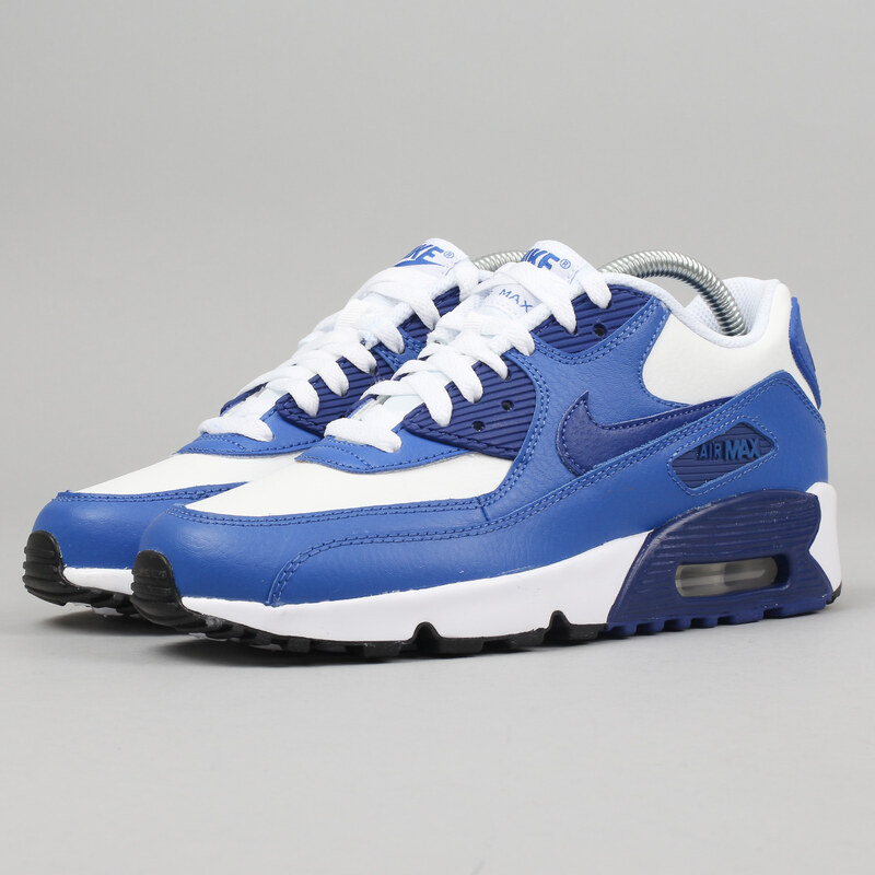 Nike Air Max 90 Leather (GS) white / dp royal blue - gm ryl - blk