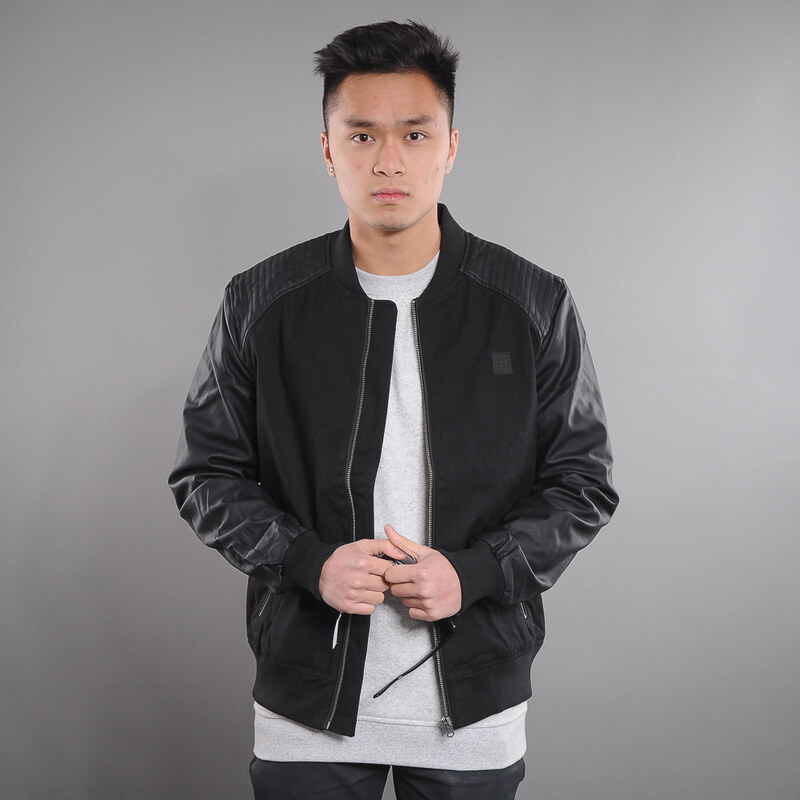 Urban Classics Cotton Bomber Leather Imitation Sleeve Jacket černá