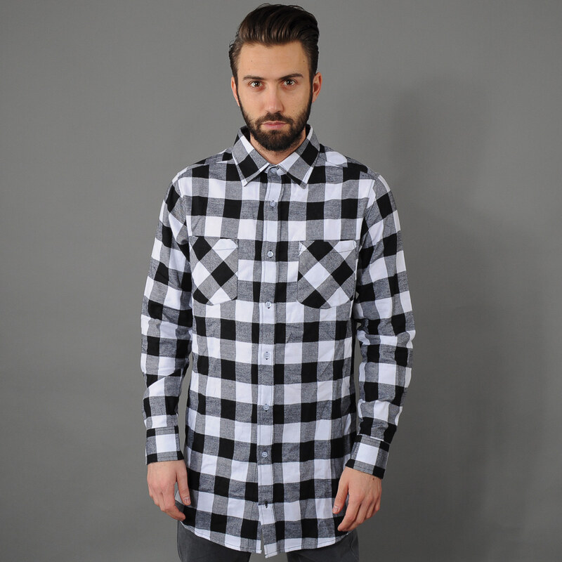 Urban Classics Side-Zip Long Checked Flanell Shirt černá / bílá