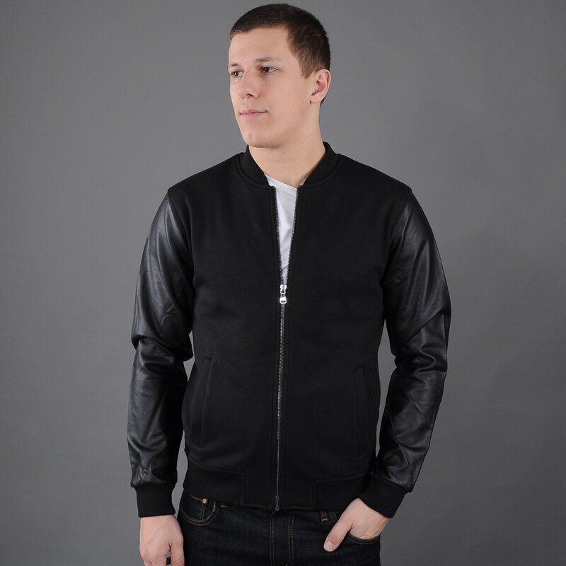 Urban Classics Zipped Leather Imitation Sleeve Jacket černá