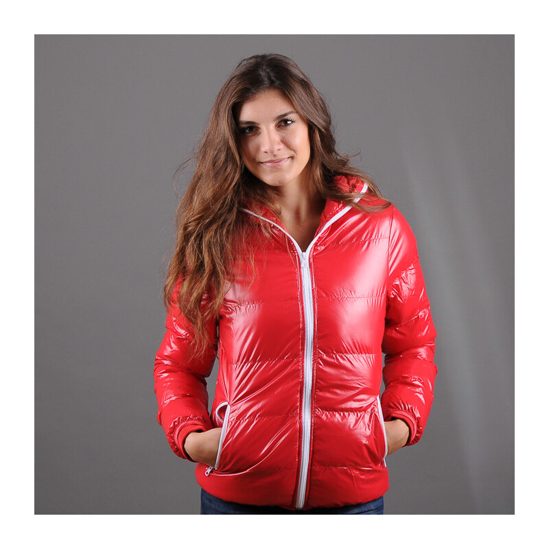 Urban Classics Ladies Shiny Bubble Jacket červená / bílá