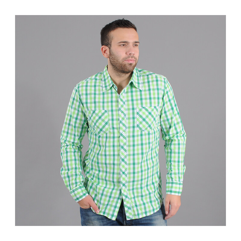 Urban Classics Tricolor Big Checked Shirt zelená / bílá / limetková