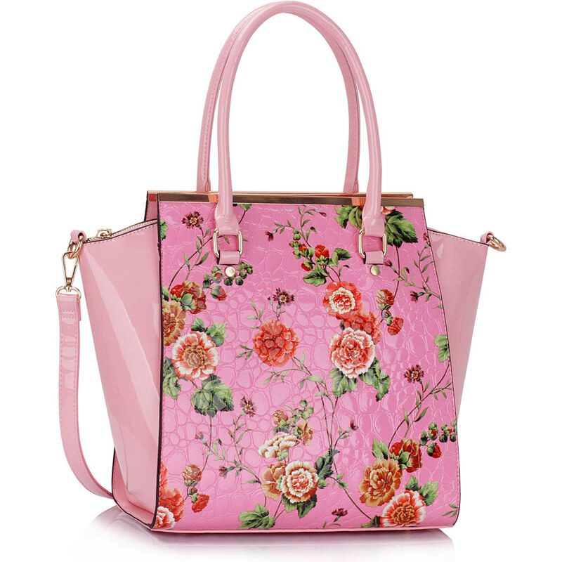 LS fashion LS dámská retro kabelka s květy LS00364 růžová