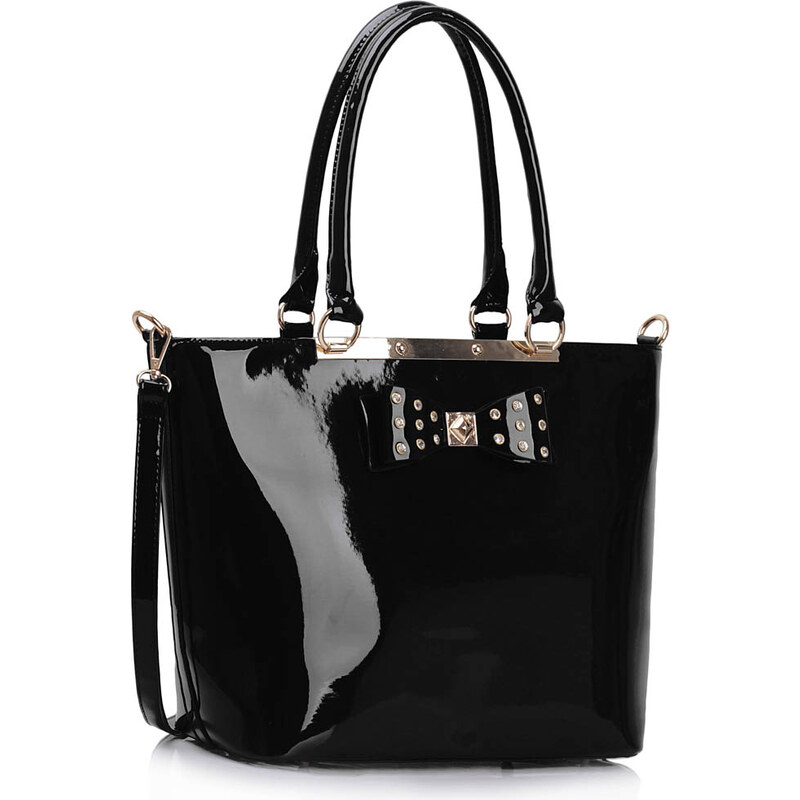 LS fashion LS dámská lakovaná kabelka s mašlí 326A černá