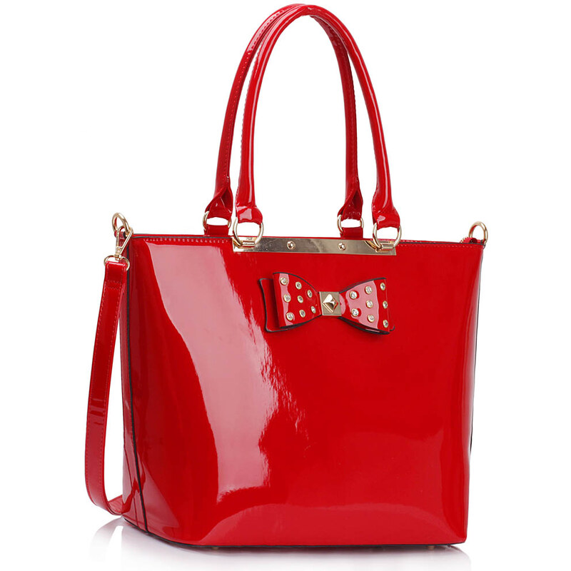 LS fashion LS dámská lakovaná kabelka s mašlí 326A červená