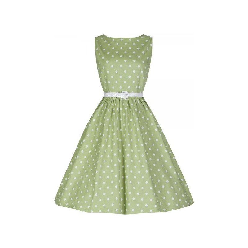 LINDY BOP RETRO DÁMSKÉ ŠATY AUDREY TARRAGON POLKA (ZELENÉ S PUNTÍKY)