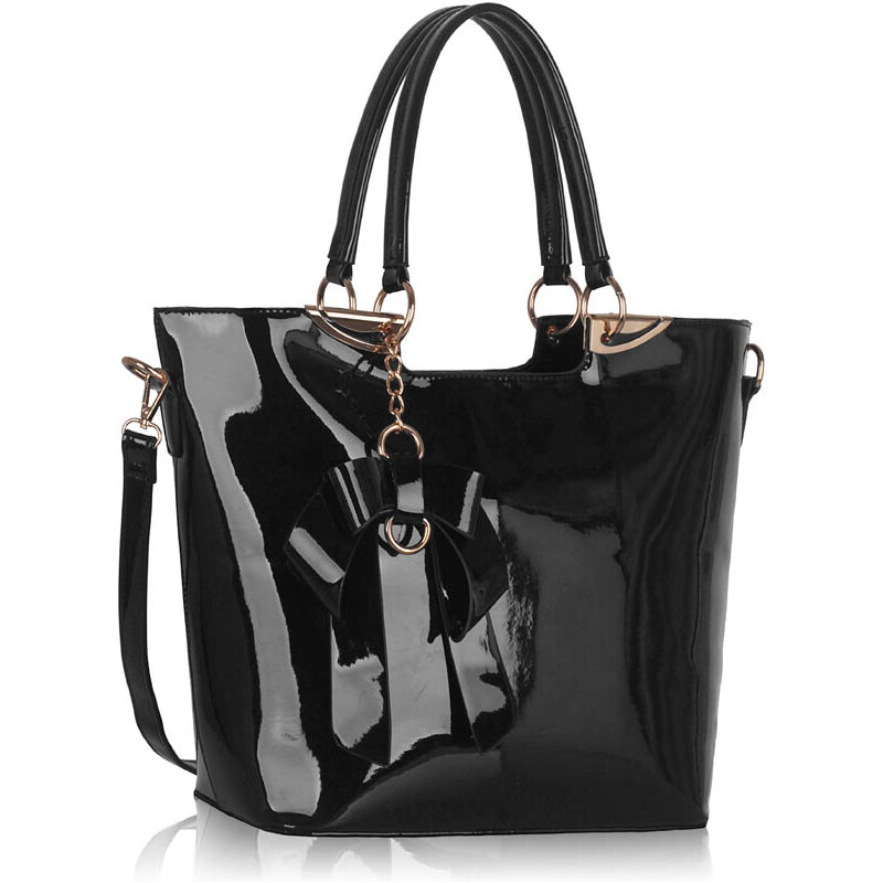 LS fashion Ls dámská lakovaná kabelka s mašlí LS00348 černá
