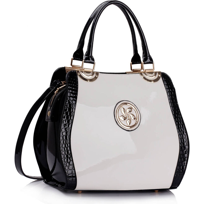 LS fashion LS dámská lakovaná kabelka LS00380 s broží černo-bílá