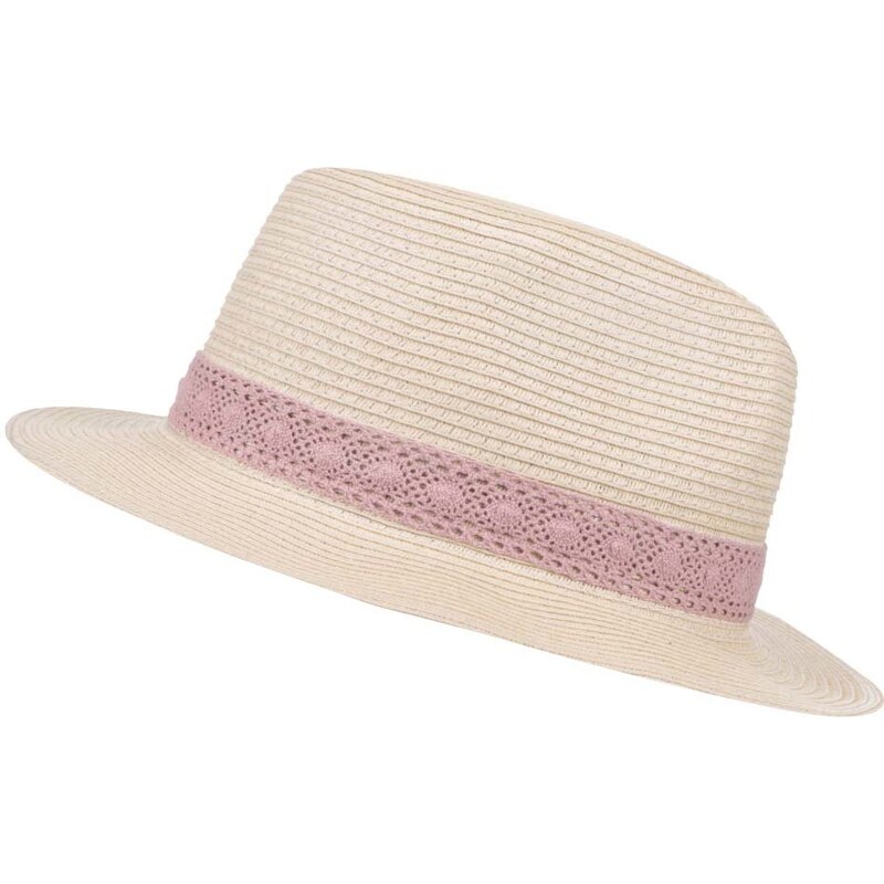 Slaměný klobouk s růžovou háčkovanou stuhou Pieces Bibi