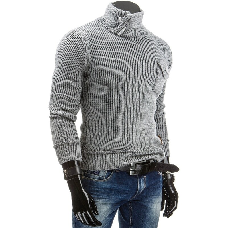 Teplý šedý svetr s vysokým límcem