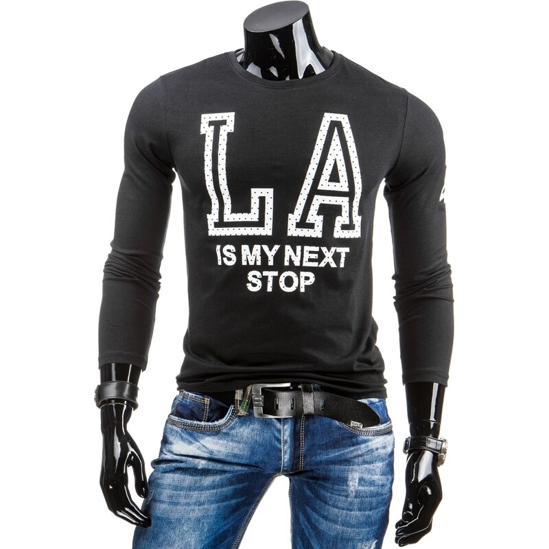 Pohodlné černé tričko s potiskem LA